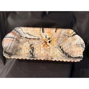 Vintage Art Glass Tray Reverse Painted Textured Decorative Glass Dish